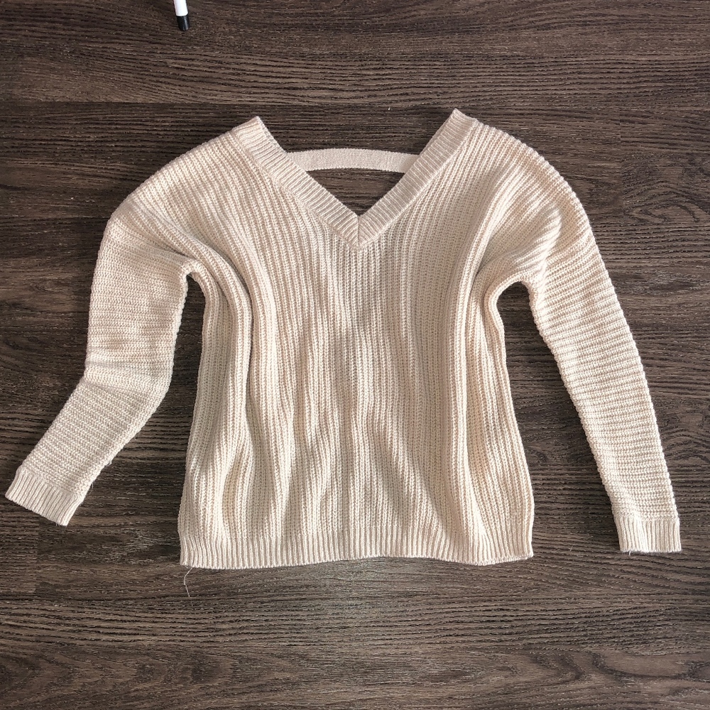 Cream Knit Thick V Neck Sweater